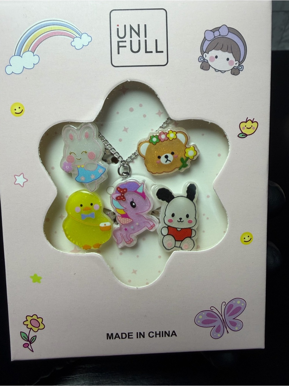 5pc Cute Animal Necklace And Ring Set - Pastel Multi-Color